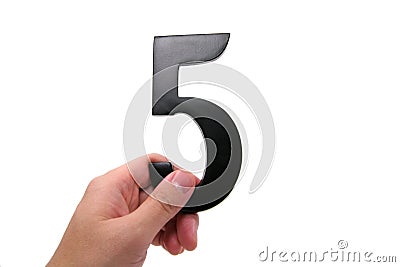 Hand holding number 5 Stock Photo