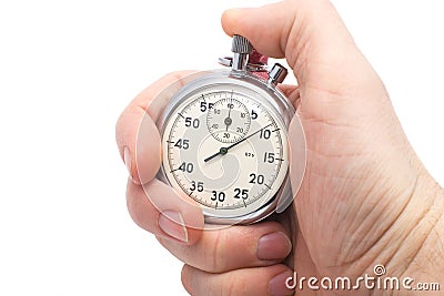 Hand holding old mechanical stopwatch Stock Photo