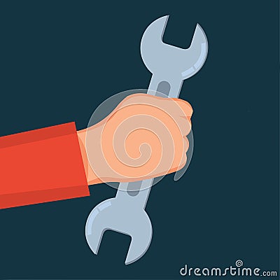 Hand holding Open end wrench for worker concept vector illustration Cartoon Illustration
