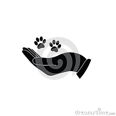 Hand holding paw icon. Animal care and protect Vector Illustration