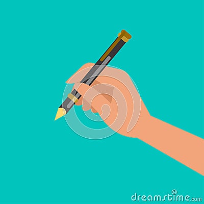 Hand holding pen and writing Vector Illustration