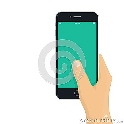 Hand holding phone - flat design illustration Vector Illustration