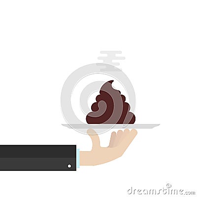 Hand holding pile of shit on plate Vector Illustration