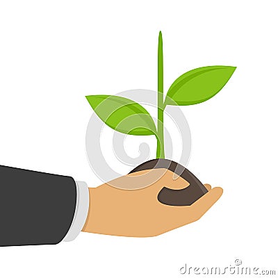 Hand holding plant. Vector Illustration