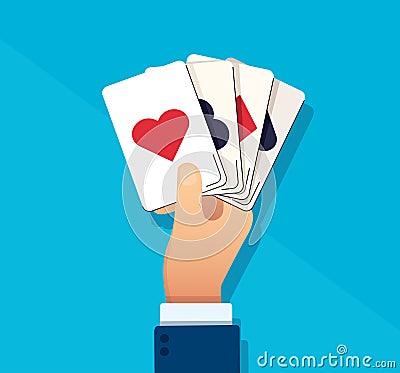 Hand holding playing cards casino concept. vector illustration Vector Illustration