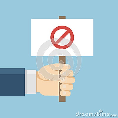 Hand holding protest board in flat style Vector Illustration