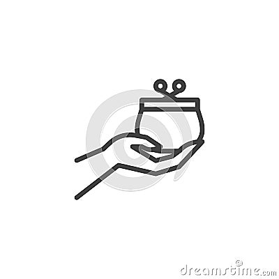 Hand holding a purse line icon Vector Illustration