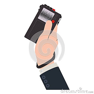 Hand holding radio recorder with buttons Vector Illustration