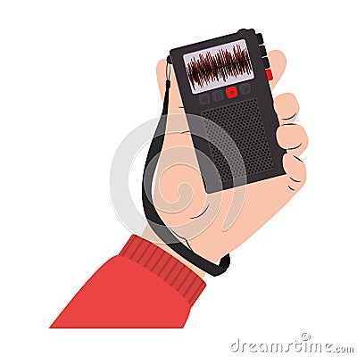 Hand holding radio recorder with buttons Vector Illustration