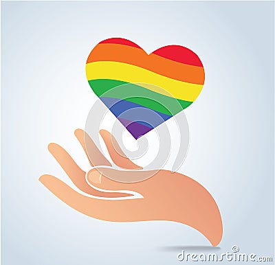 Hand holding the rainbow flag in heart shape icon vector Vector Illustration