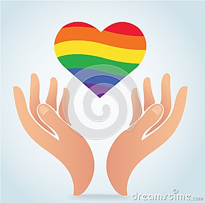 Hand holding the rainbow flag in heart shape icon vector Vector Illustration