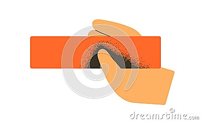 Hand holding rectangle, simple geometric shape. Geometry element, rectangular detail. Abstract concept, business Vector Illustration