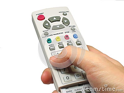 Hand holding a remote Stock Photo