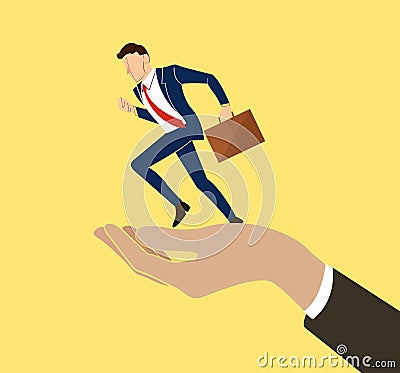 Hand holding running businessman vector Vector Illustration