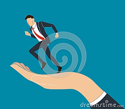 Hand holding running businessman vector Vector Illustration