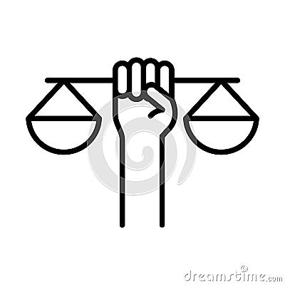 Hand holding scale justice law, human rights day, line icon design Vector Illustration