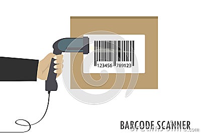 Hand holding scanner,barcode scan,isolated on white background Vector Illustration