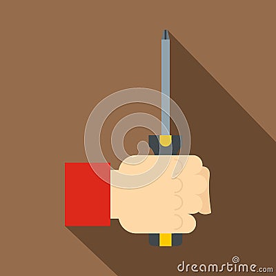 Hand holding screwdriver tool icon, flat style Vector Illustration