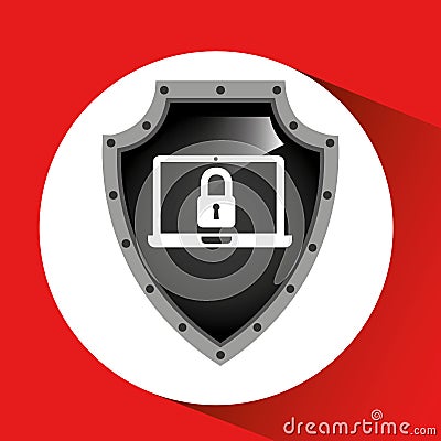 Hand holding security shield data laptop Vector Illustration