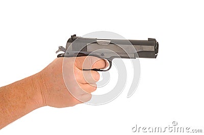 Hand holding semi-automatic pistol Stock Photo