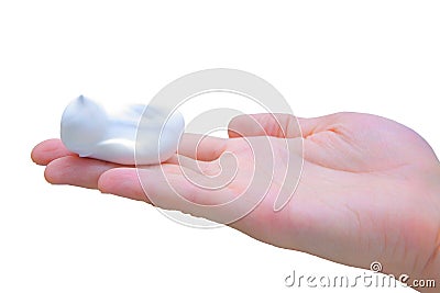 Hand holding shaving foam Stock Photo