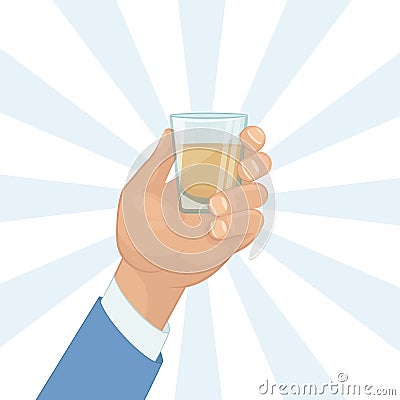 Hand holding a shot of drink Vector Illustration