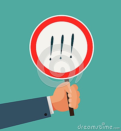 Hand holding sign or plate. Business, quiz concept. Vector flat illustration Vector Illustration