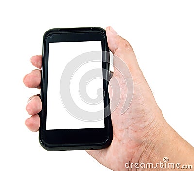 Hand holding smart phone Stock Photo
