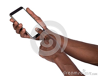 Hand holding smart phone with blank screen Stock Photo