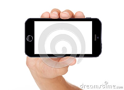 Hand holding smart phone with blank screen Stock Photo