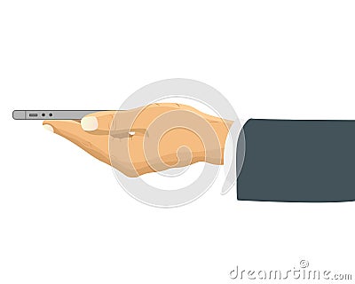 Hand holding smart phone horizontally side view Cartoon Illustration