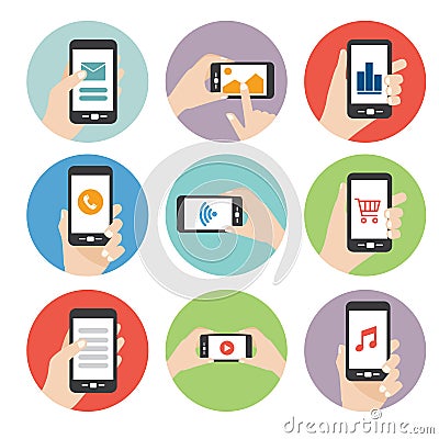 Hand holding smart phone icon vector Vector Illustration