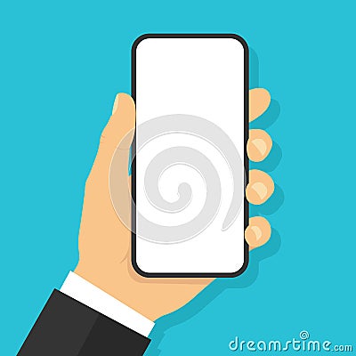 Hand holding smartphone. Flat style - stock vector Vector Illustration