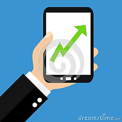 Smartphone: Green Arrow Up - Flat Design Stock Photo