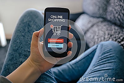 Hand holding smartphone with online shopping concept on screen Stock Photo