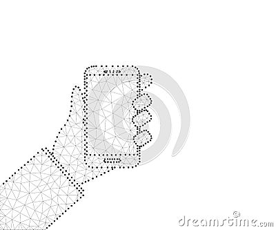Hand holding smartphone polygon, black-white Vector Illustration