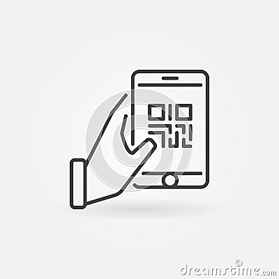 Hand holding smartphone with QR code vector icon Vector Illustration