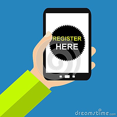 Smartphone: Register here - Flat Design Stock Photo