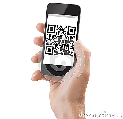 Hand Holding a Smartphone scanning qrcode Stock Photo