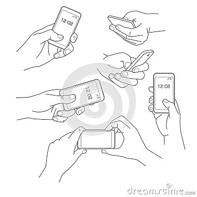 Hand holding smartphone vector illustrations Vector Illustration