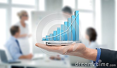 Hand holding smartphone with virtual chart Stock Photo