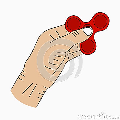 Hand holding spinner. Drawn fidget spinner in cartoon style. Toy for increased focus and stress relief. Vector. Vector Illustration