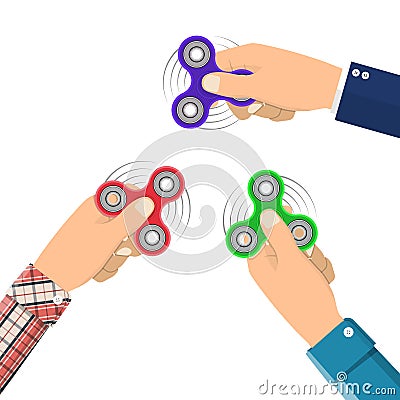 Hand holding spinner. Vector Illustration