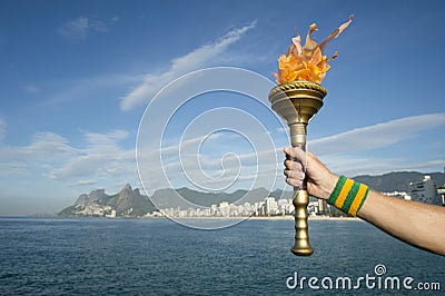 Hand Holding Sport Torch Rio de Janeiro Stock Photo