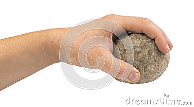 Hand holding stone ball Stock Photo