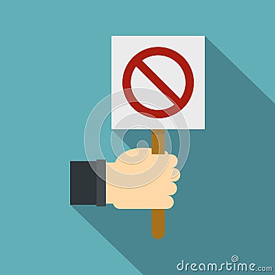 Hand holding stop sign icon, flat style Vector Illustration