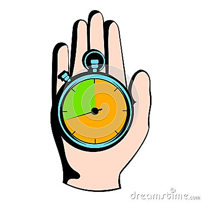 Hand holding a stopwatch icon, icon cartoon Vector Illustration