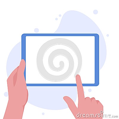 Hand holding tablet with blank screen vector illustration. tab with empty screen, mockup, app interface design elements Vector Illustration