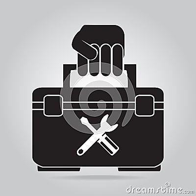 Hand holding with toolbox icon Vector Illustration