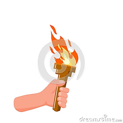 Hand holding torch. Symbol of Olympic Flame and sports. Vector Illustration